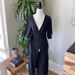 Urban Outfitters Black Patterned Wrap Kimono